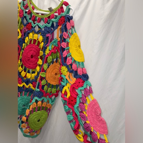 Vintage Michael Simon Colorful Crochet Sweater Top- Womens One Size-READ - Picture 8 of 16